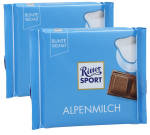 RITTER SPORT Alpenmilch-Schokolade 30%, 2er Set (2 x 100g Tafeln)