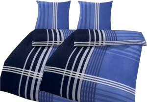 4-teilige Bettwäsche "Streifen blau", 135x200cm, Biber