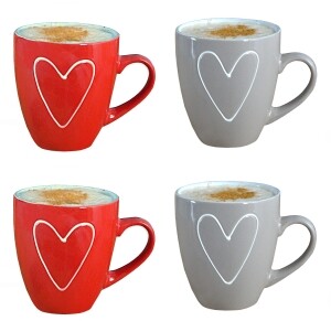 4er Set Tassen Herz  | Kaffeebecher  mit Herzmotiv | 350ml | Kaffeetasse Keramik