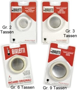 Bialetti Gummidichtungen und Filter für Aluminium-Espressokocher - verschiedene Größen