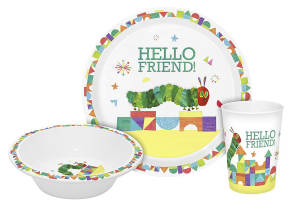 GEDA LABELS Kindergeschirr Raupe Nimmersatt Hello Friend 3-teilig | Kunststoff