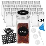 VonBueren Gewürzgläser eckig leer | Set mit 24 x 120 ml | Gewürzbehälter mit Streueinsatz | spice jars Glas | Gewürzstreuer aus Glas | Gewürzstreuer