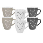 Kaffeebecher/Tasse mit Herz XXL | ca. 400 ml | 6er Set | weiß, beige und grau | Tasse aus Keramik