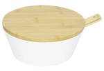 Kesper Obst- & Salatschale mit Besteck & Deckel aus Bambus 26 cm, Höhe 11 cm, Salat Schüssel aus Kunststoff, Weiss, 32620 | 1,5 Liter | Kunststoff, Bambus