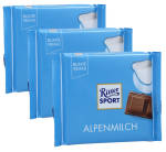 RITTER SPORT Alpenmilch-Schokolade 30%, 3er Set (3 x 100g Tafel)