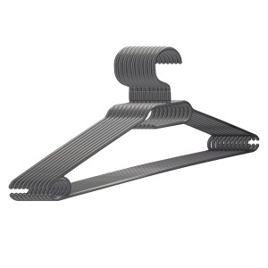VonBueren 10 x Kleiderbügel grau Kunststoff | Made in EU | ca. 40,5 x 21 cm | stabil, leicht und platzsparend aus Plastik | Hangers Clothes