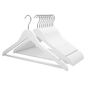 VonBueren 30 x Kleiderbügel Holz weiß | 44,5 x 22 cm je Bügel / Holzbügel | Holzkleiderbügel weiss | 360 Grad drehbar