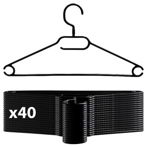 VonBueren 40x Kleiderbügel schwarz Plastik | mit 360 Drehhaken | platzsparend | 100% Recyclingkunststoff | hergestellt in der EU | ca. 40,5 x 21 cm